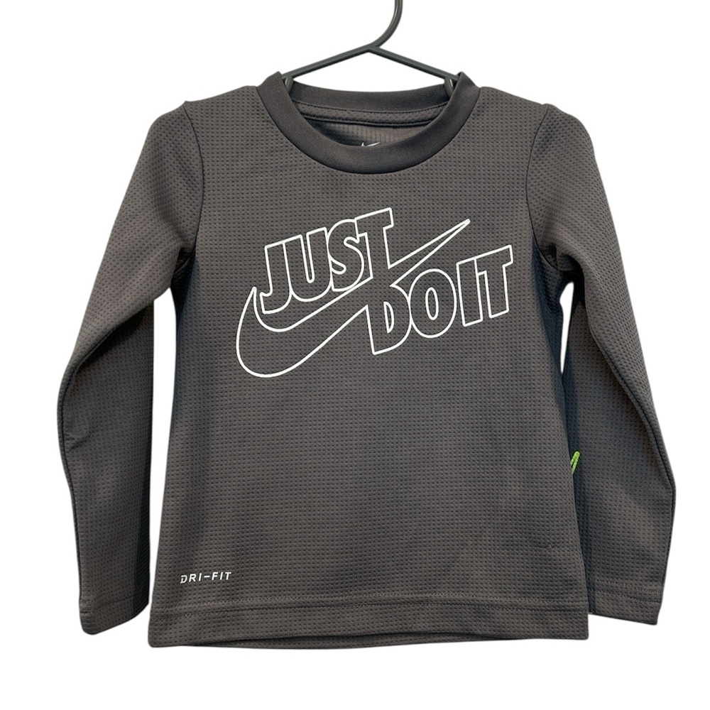Nike Kids Gray Long Sleeve Tee with 'Just Do It' Slogan